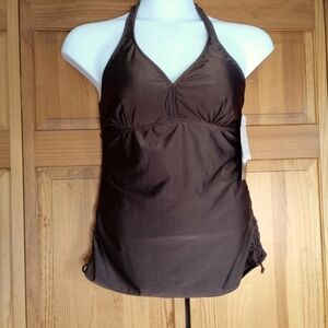 Snozu NWT Skinny Suit Halter Tankini Top with Pads 16 Brown MSRP $110 TOP ONLY